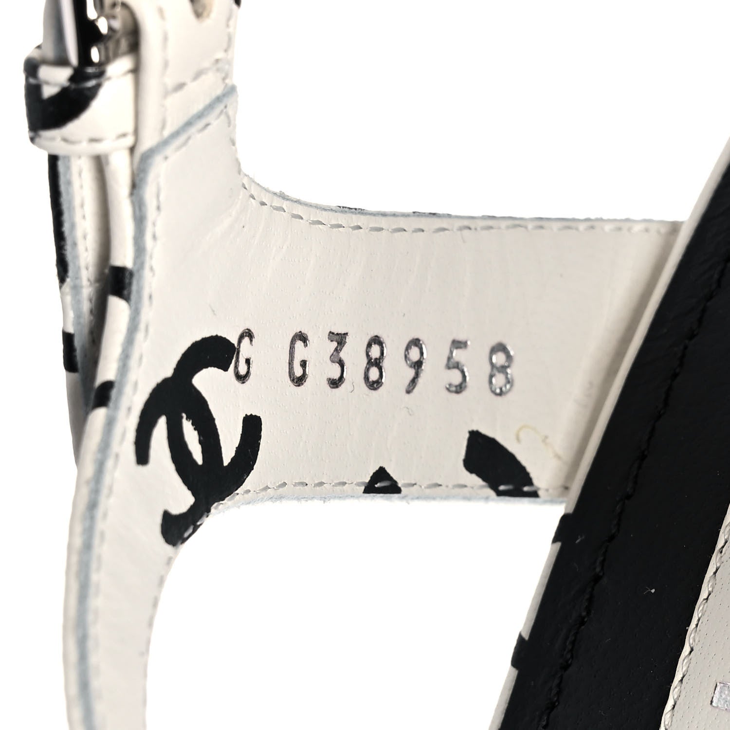 Chanel Printed Lambskin Coco Beach Platform Sandals 39 White Black 8 of 9
