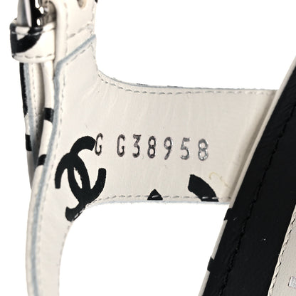 Chanel Printed Lambskin Coco Beach Platform Sandals 39 White Black 8 of 9