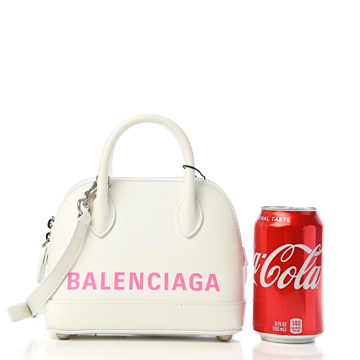 Grained Calfskin Logo XXS Ville Top Handle Bag White Fluo Pink