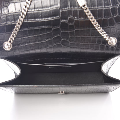 Saint Laurent Calfskin Crocodile Embossed Medium Classic Monogram Kate Tassel Satchel Black 4 of 9