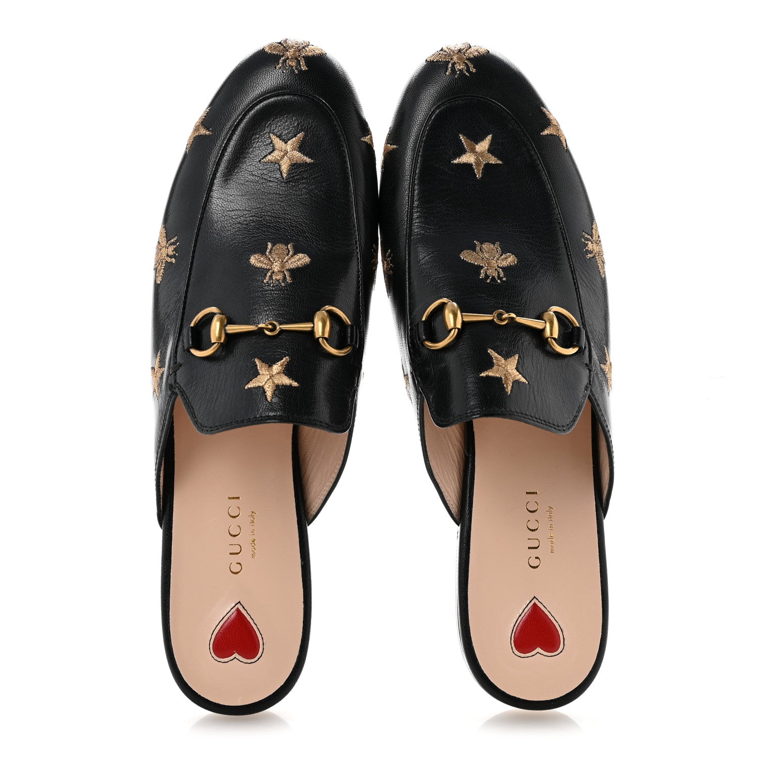 Gucci Goatskin Bee Star Embroidered Womens Princetown Slippers 38.5 Black 2 of 10