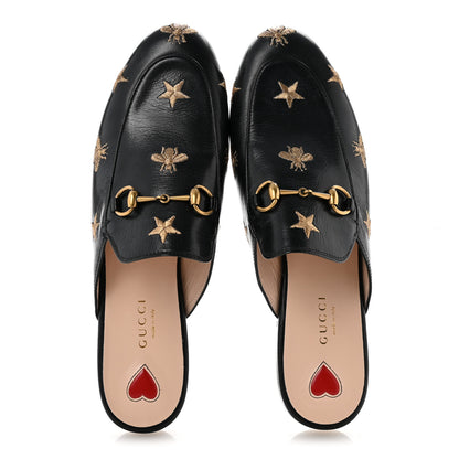 Gucci Goatskin Bee Star Embroidered Womens Princetown Slippers 38.5 Black 2 of 10