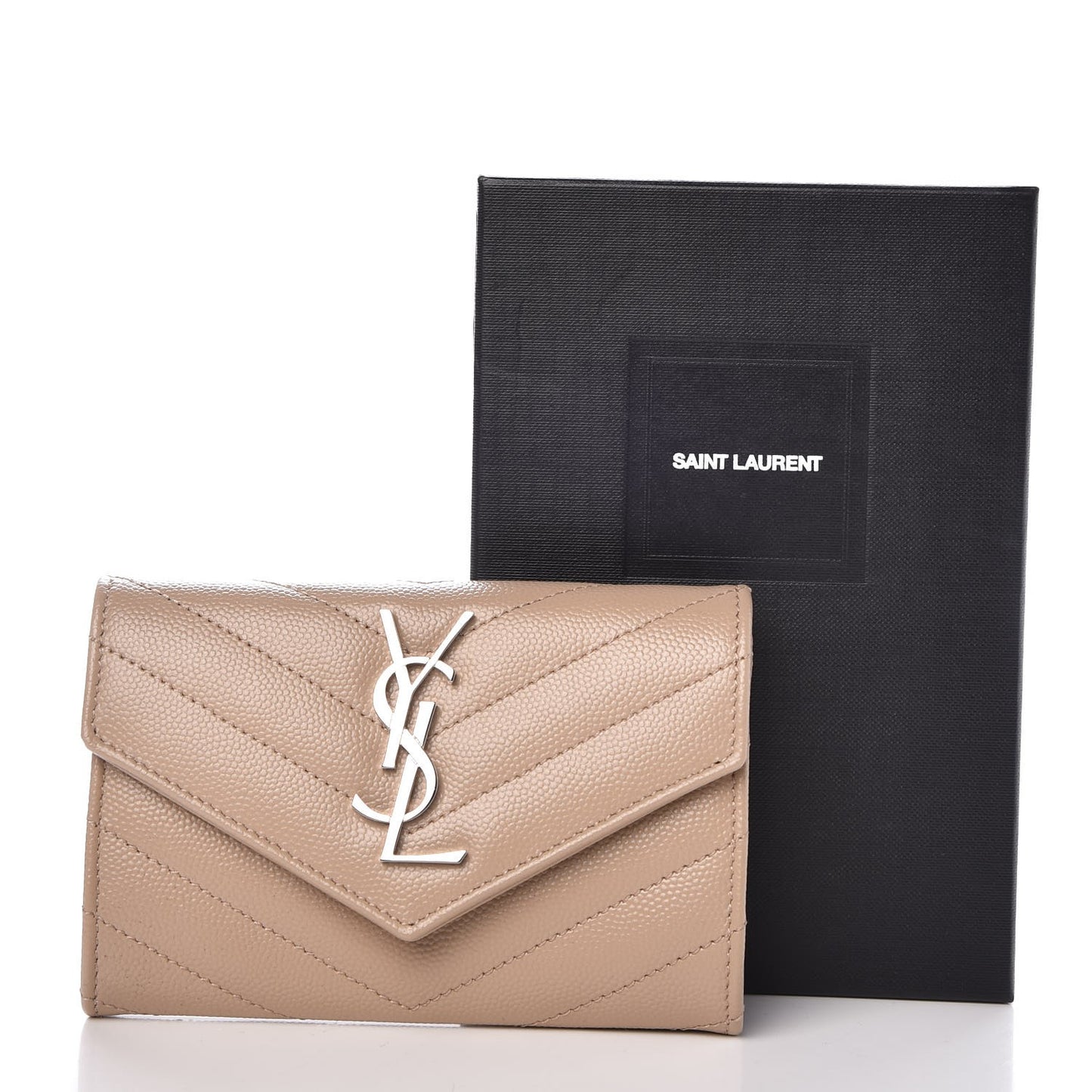 Grain De Poudre Matelasse Chevron Small Monogram Envelope Wallet Dark Beige