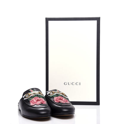 Gucci Calfskin Flower Embroidered Princetown Slippers 37 Black 11 of 11