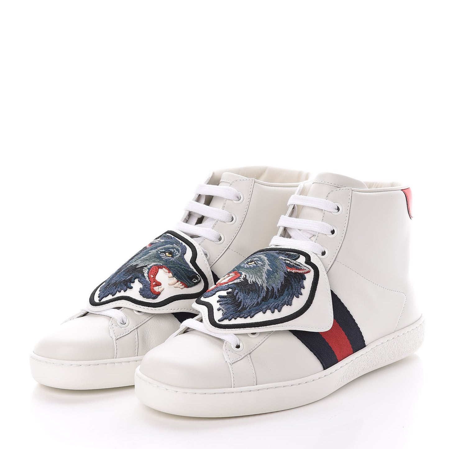 Calfskin Web Wolf Removable Patches Mens Ace High Top Sneakers 6 White