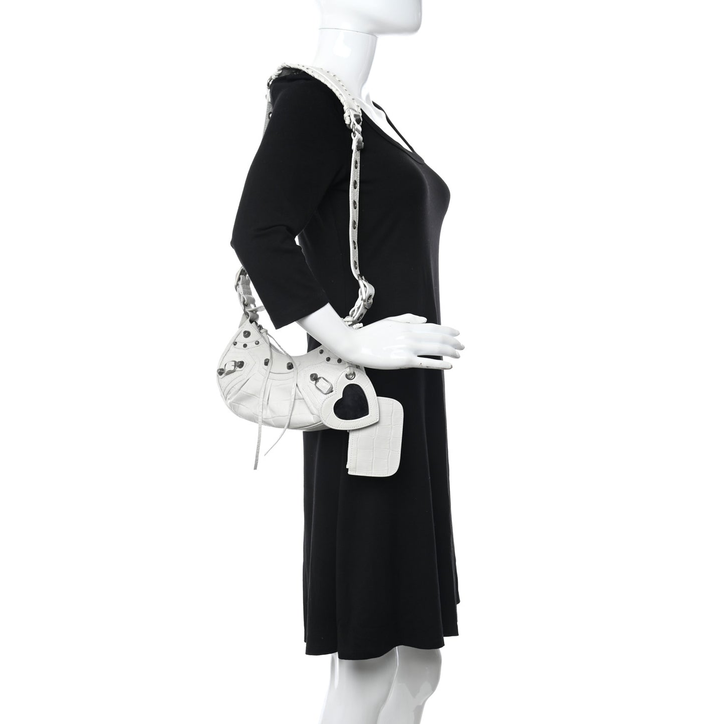 Extra Supple Calfskin Crocodile Embossed Le Cagole Shoulder Bag XS White