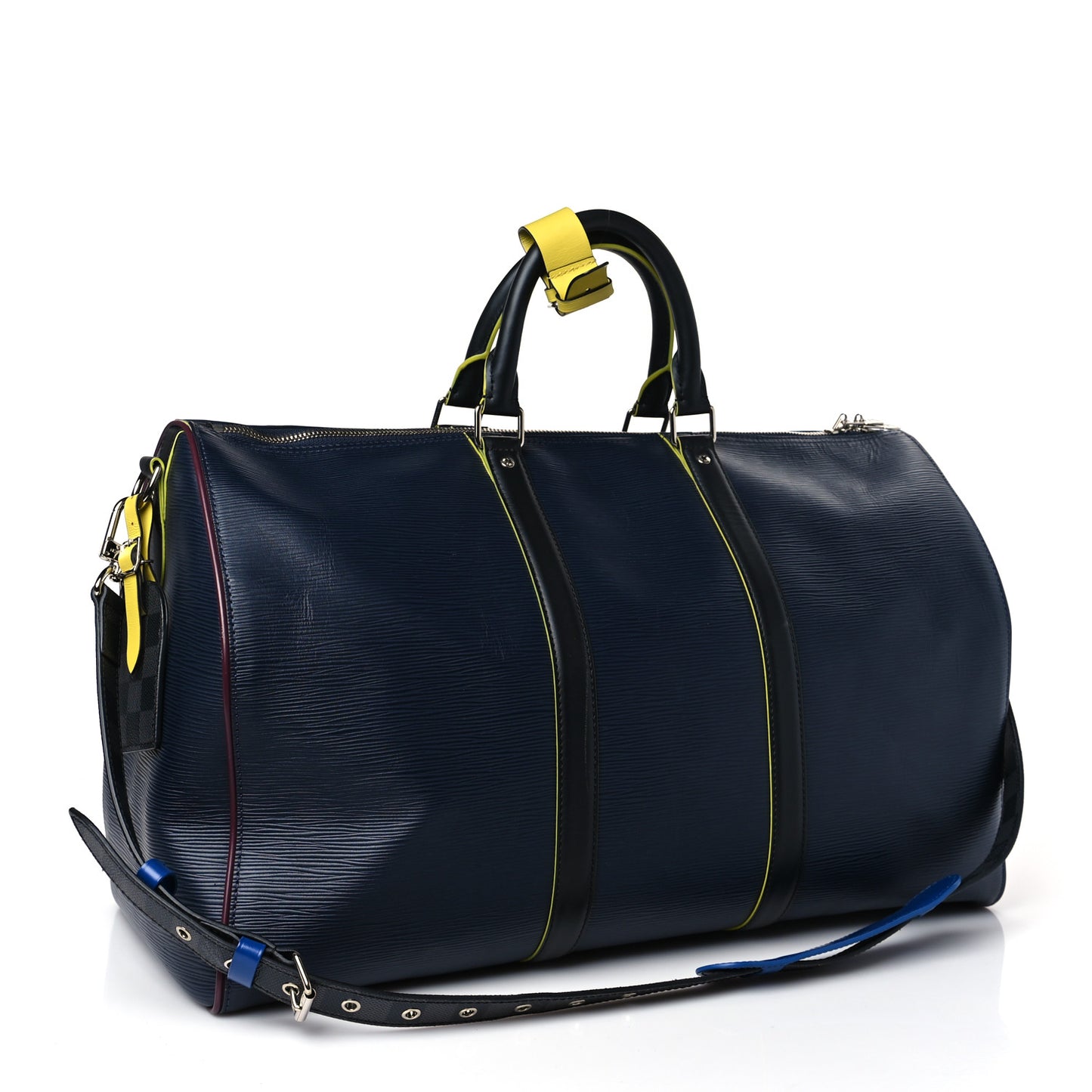 Epi Damier Graphite Patchwork Keepall Bandouliere 50 Marine