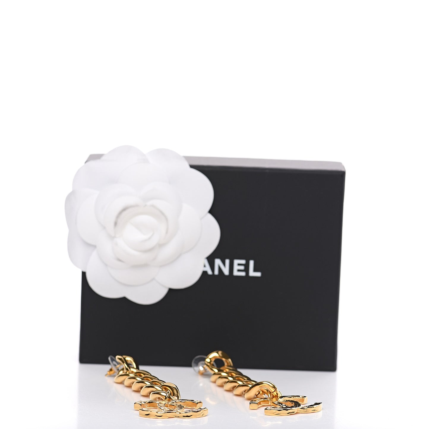 Metal CC Pick Drop Earrings Gold