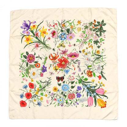 Gucci Silk Twill Flora Square Scarf White 1 of 8