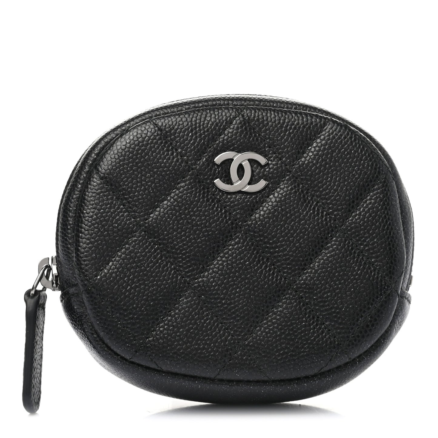 Iridescent Caviar Quilted Zip Around Classic Coin Purse Black