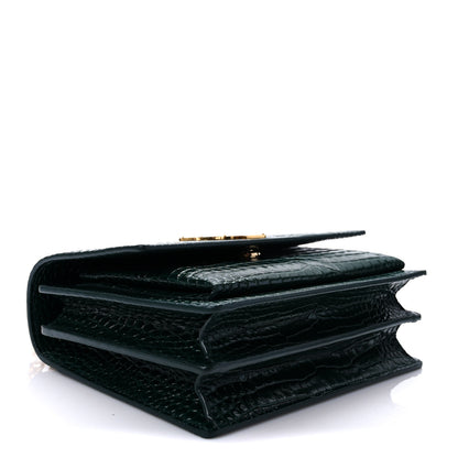 Saint Laurent Calfskin Crocodile Embossed Medium Monogram Sunset Dark Mint 3 of 7