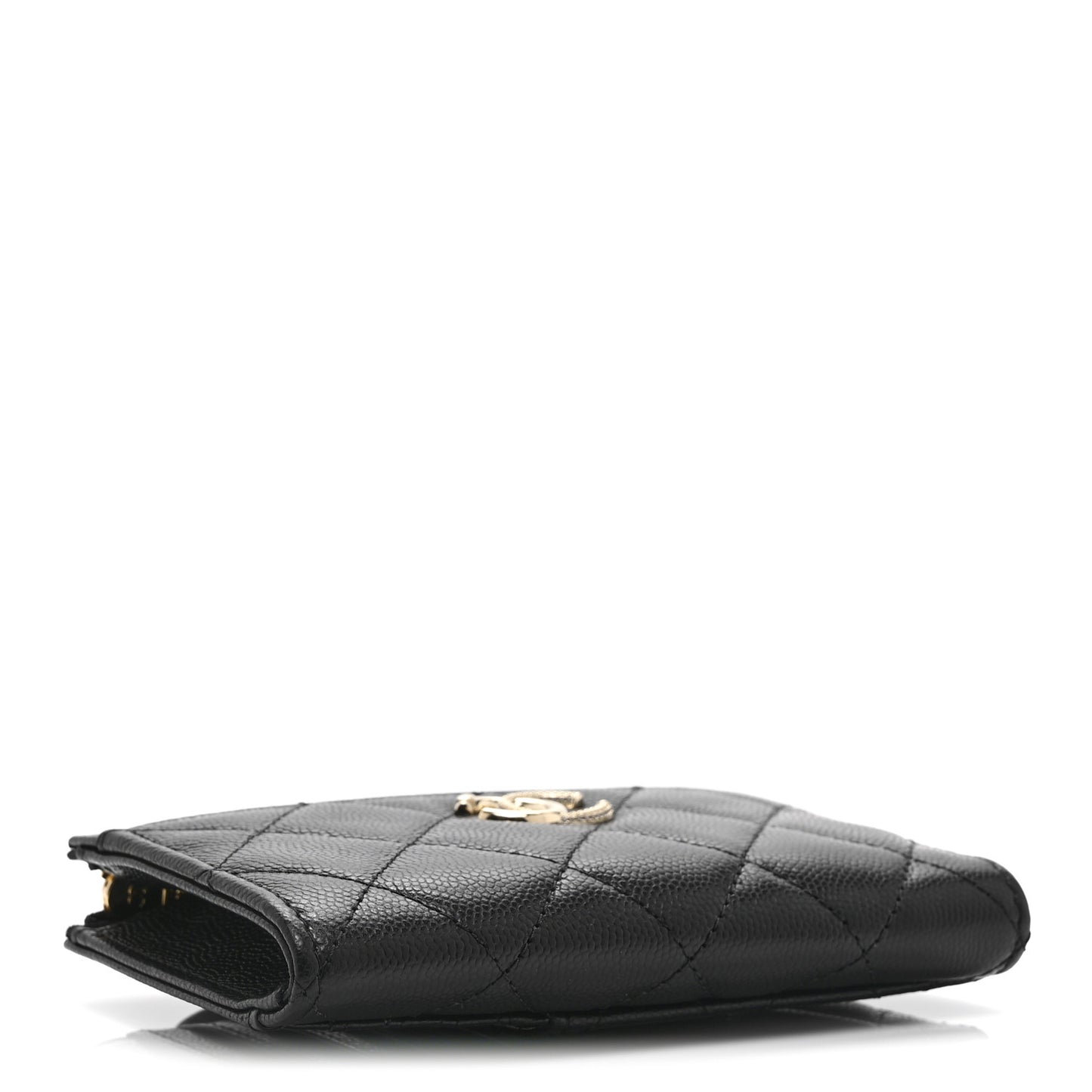 Caviar Quilted Crystal CC Zip Around Card Holder Black