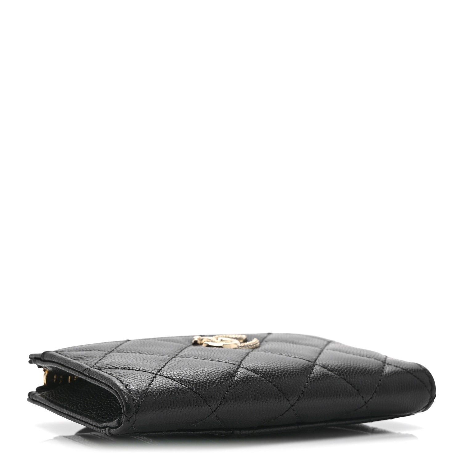 Chanel Caviar Quilted Crystal CC Zip Around Card Holder Black 4 of 9