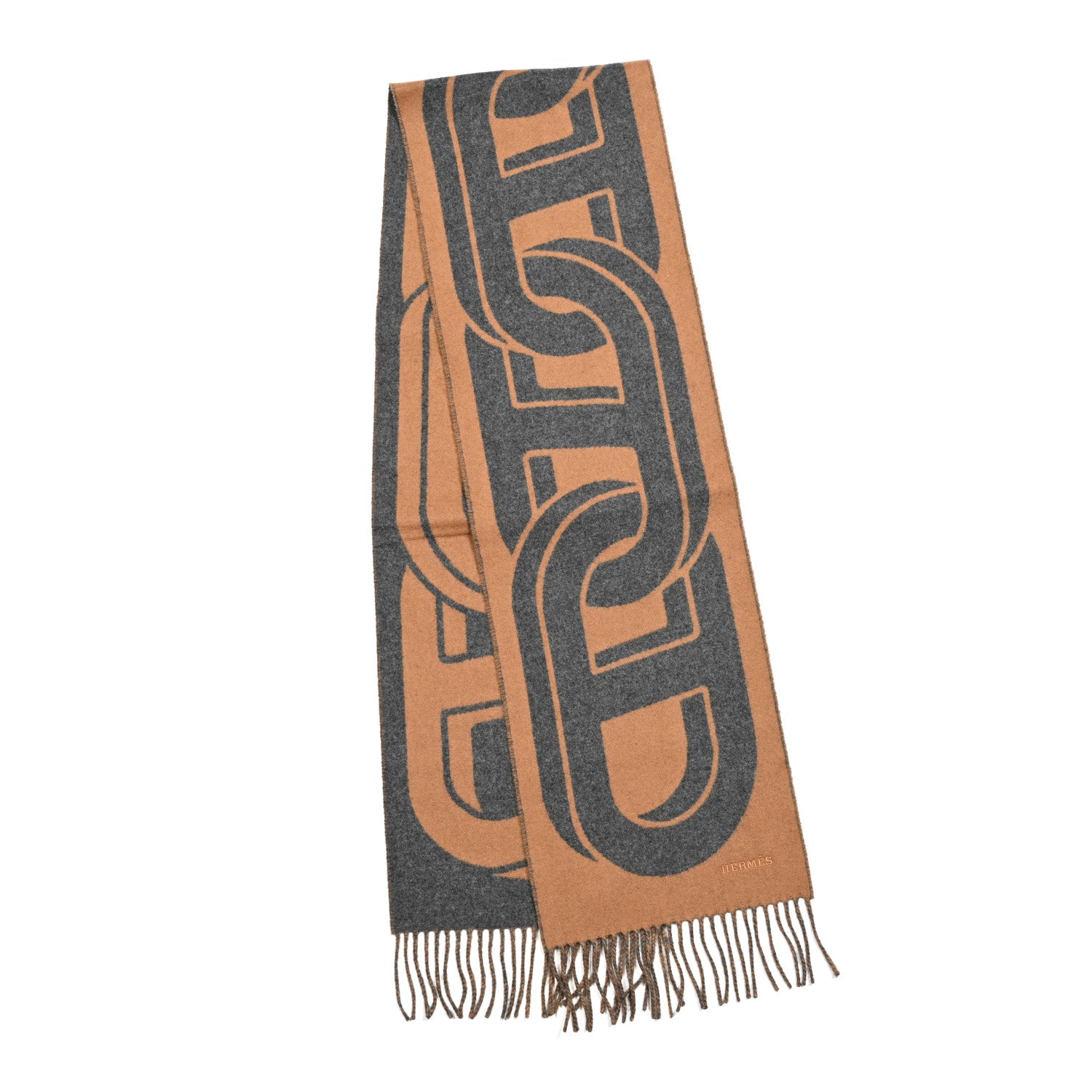 Hermes Cashmere Maillons TGM Scarf Camel Flanelle 2 of 4
