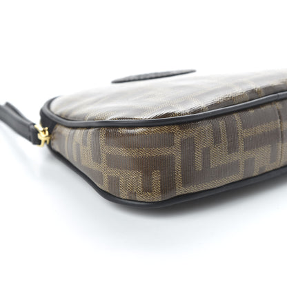 Fendi Glazed Fabric Vitello Century FF 1974 Stamp Patch Medium Cosmetic Case Mogano Panna Black 6 of 10