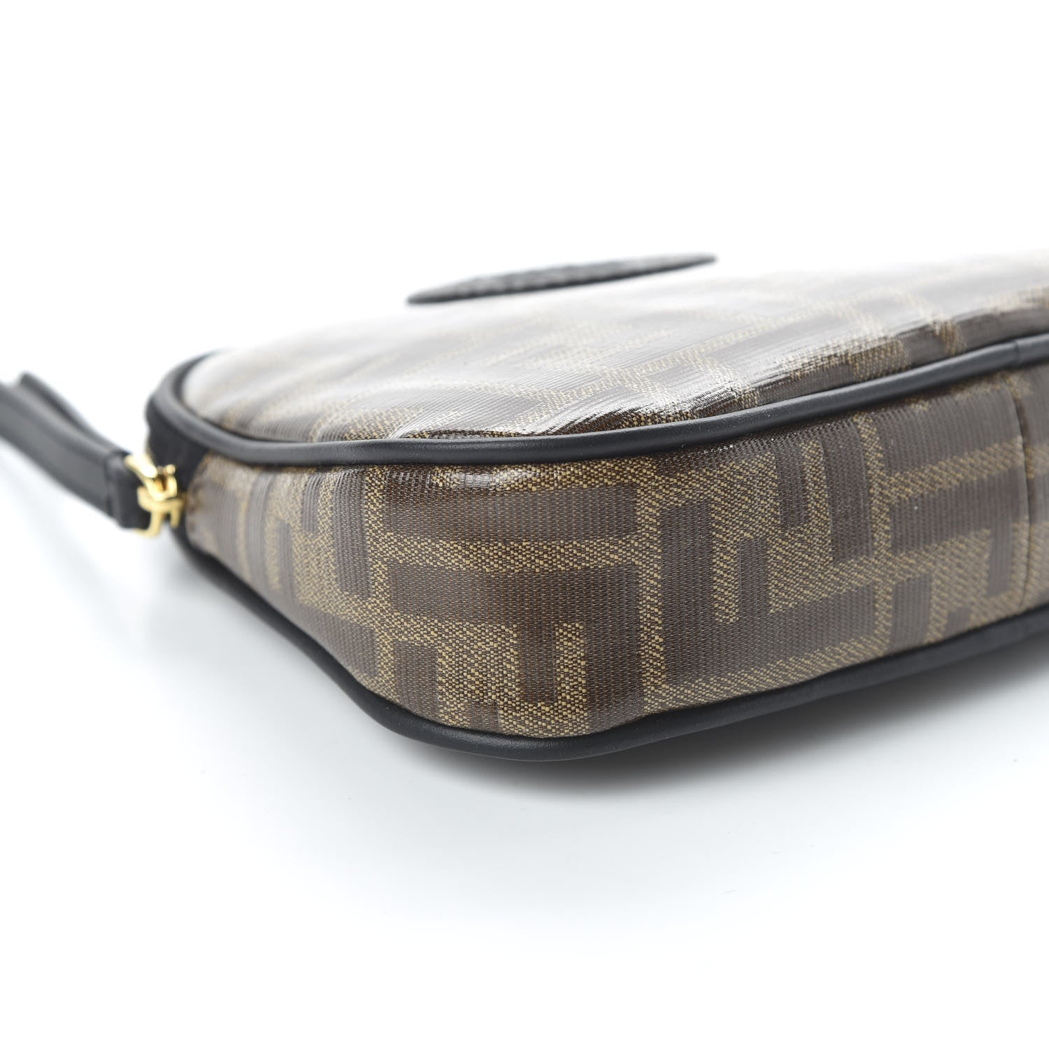 Fendi Glazed Fabric Vitello Century FF 1974 Stamp Patch Medium Cosmetic Case Mogano Panna Black 6 of 10