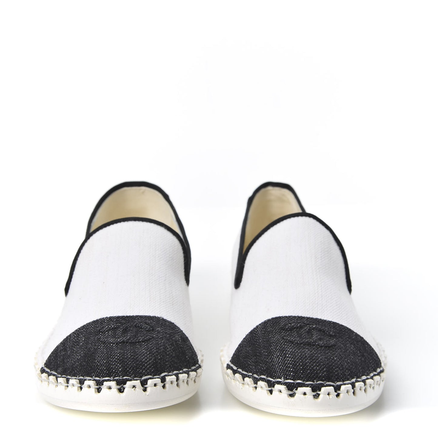 Fabric Chain CC Mocassin Loafer 40 White Navy