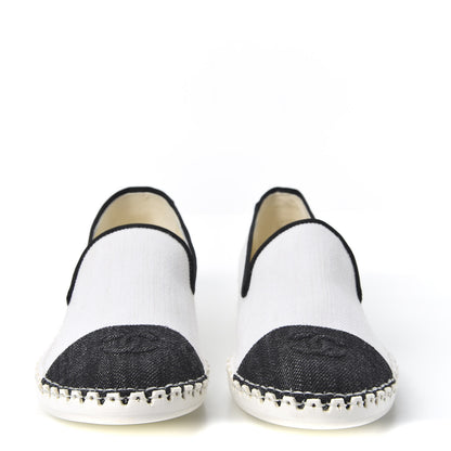 Chanel Fabric Chain CC Mocassin Loafer 40 White Navy 3 of 11