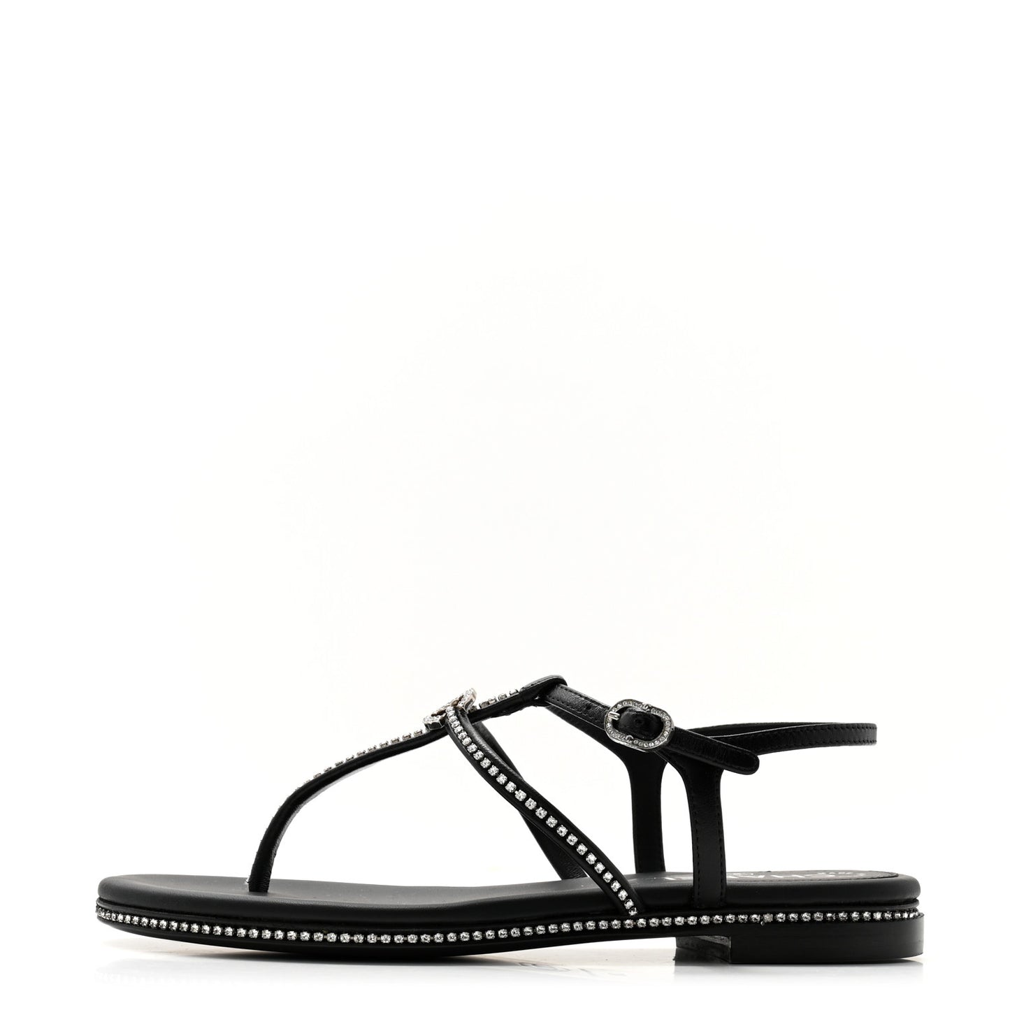 Lambskin Strass CC Thong Sandals 36 Black