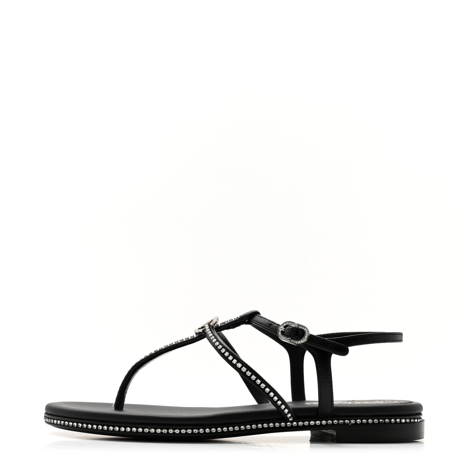 Chanel Lambskin Strass CC Thong Sandals 36 Black 1 of 9