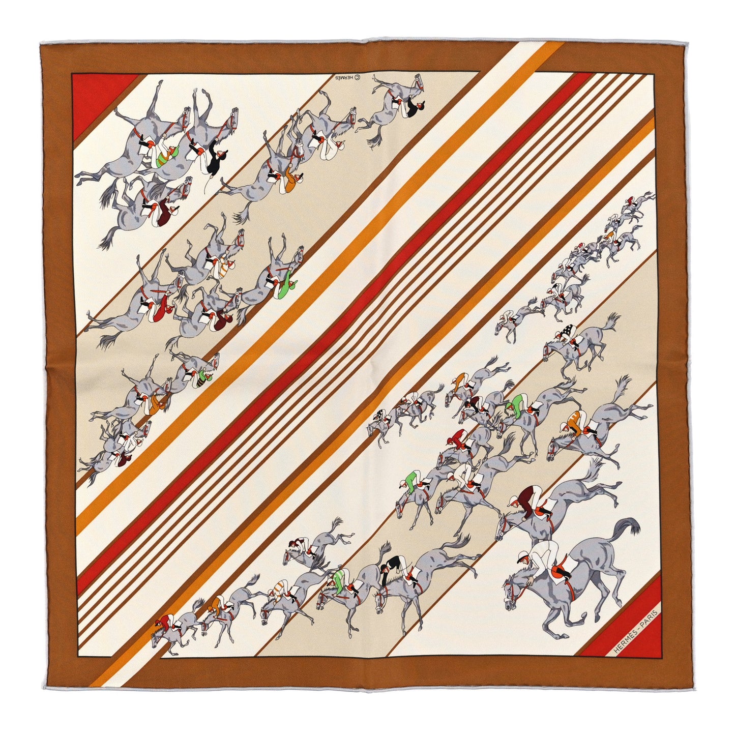 Silk Les Courses Scarf 45 Caramel Beige Brique