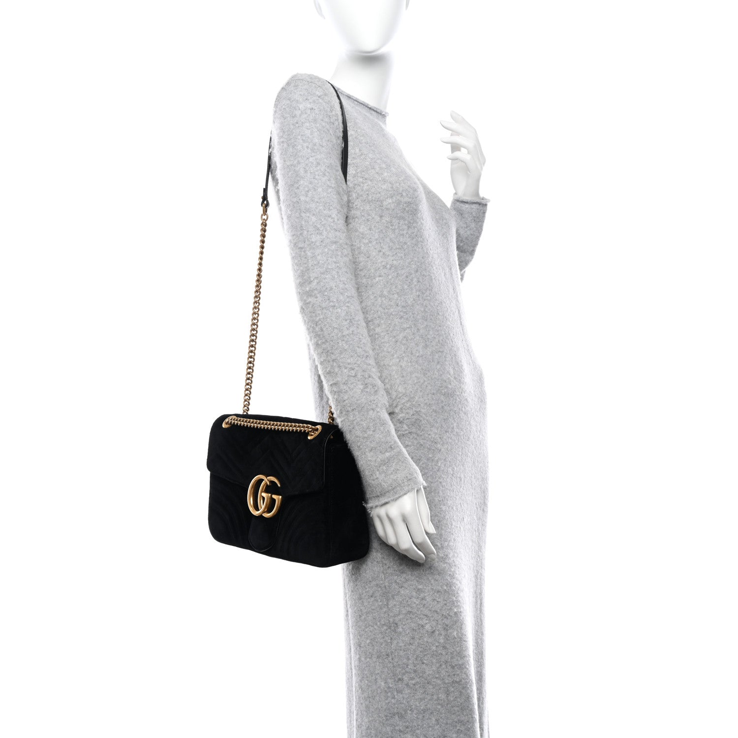 Gucci Velvet Matelasse Medium GG Marmont Shoulder Bag Black 10 of 10