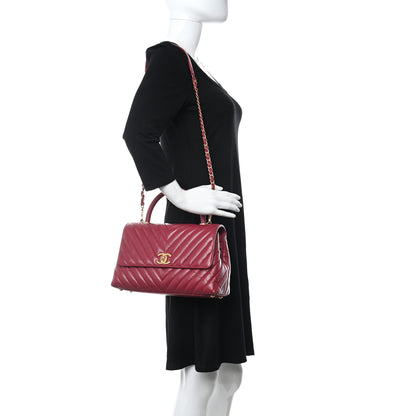 Chanel Calfskin Chevron Quilted Small Coco Handle Flap Dark Fuchsia 2 of 11