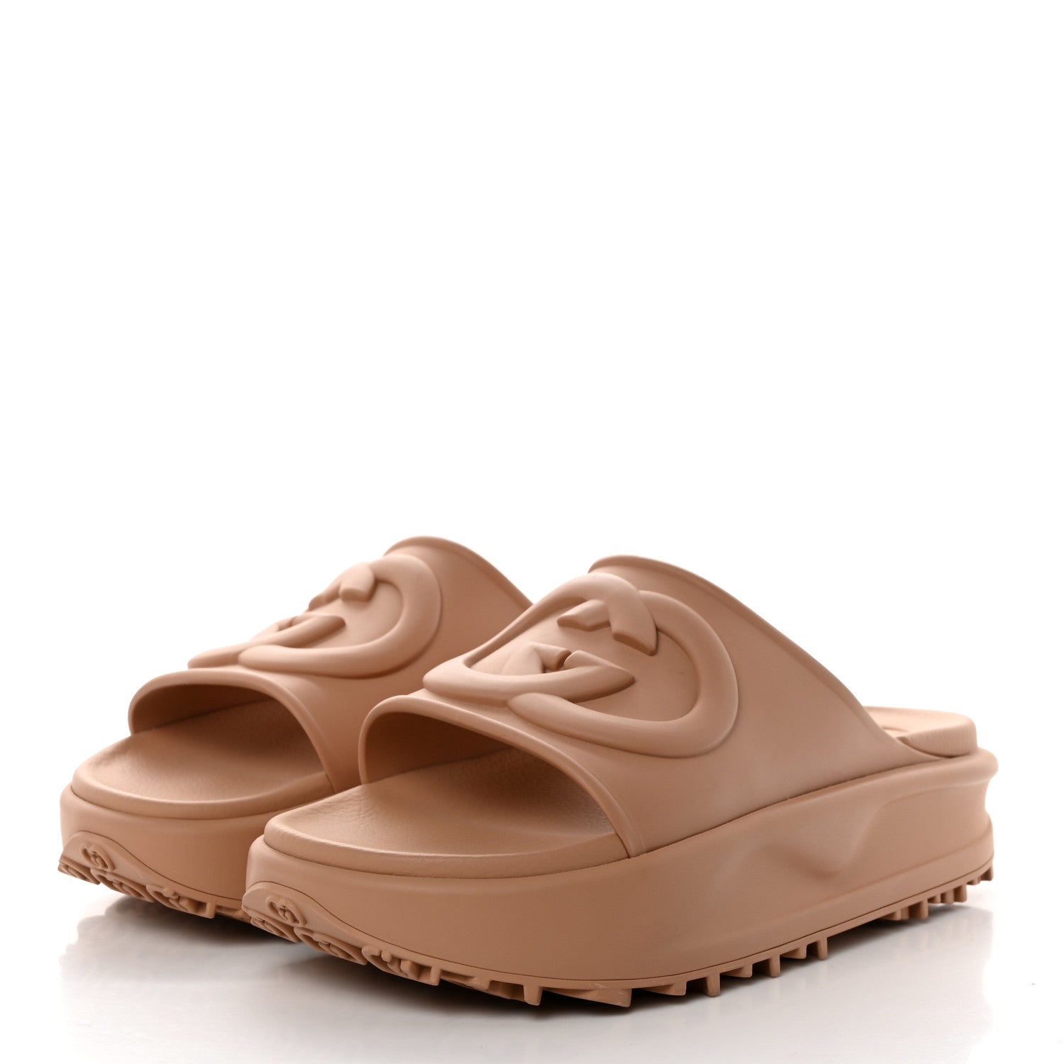 Gucci Soft Rubber Mens Interlocking G Platform 42mm Slide Sandals 7 Vintage Camel 3 of 9