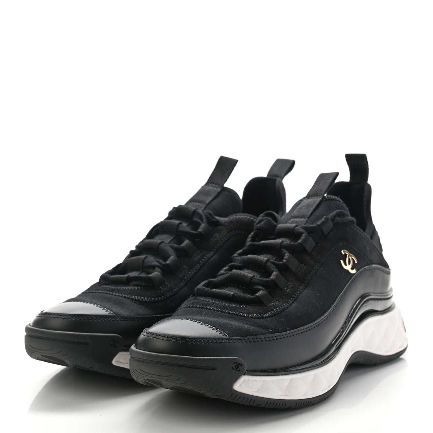 Velvet Calfskin Mixed Fibers CC Sneakers 39 Black