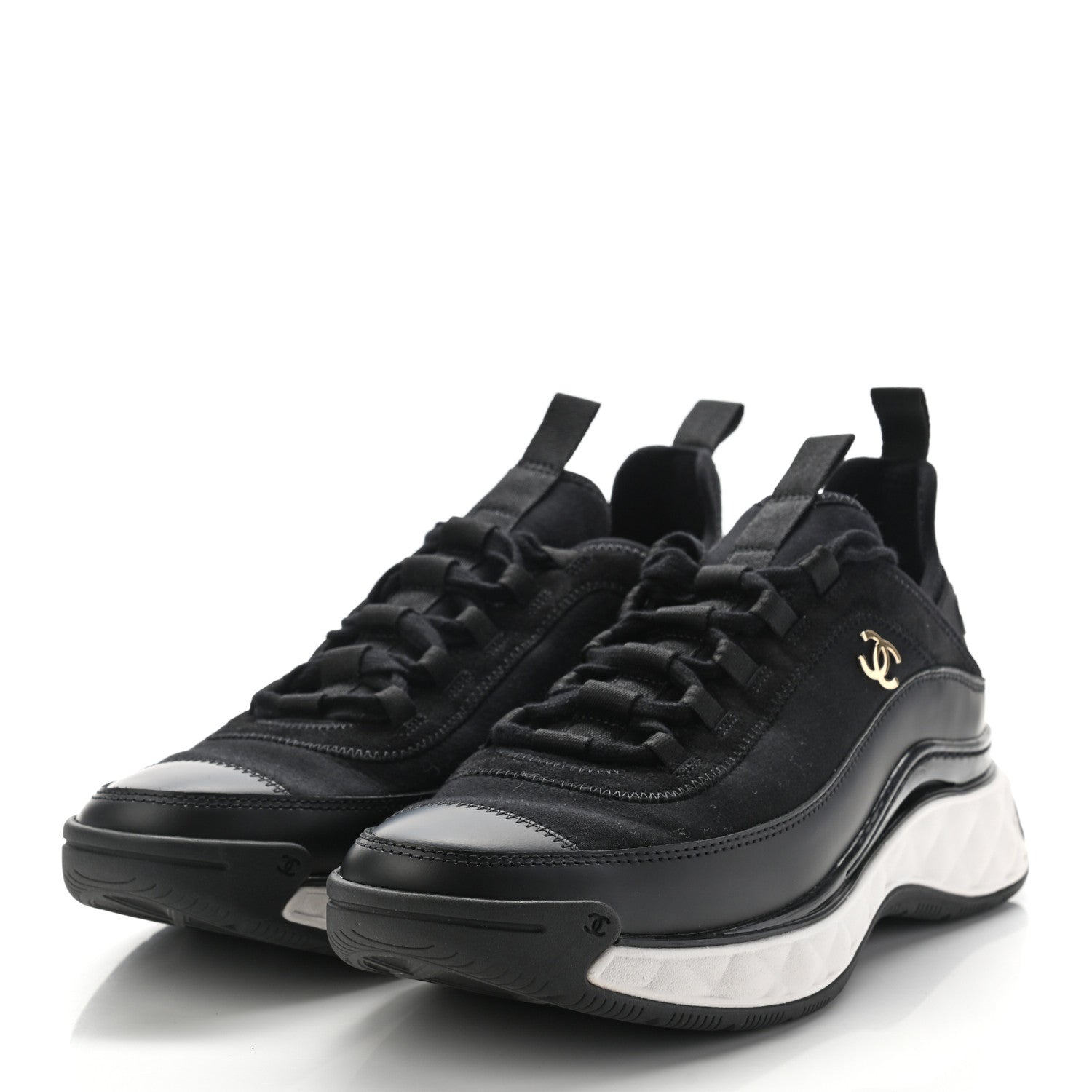 Chanel Velvet Calfskin Mixed Fibers CC Sneakers 39 Black 3 of 9