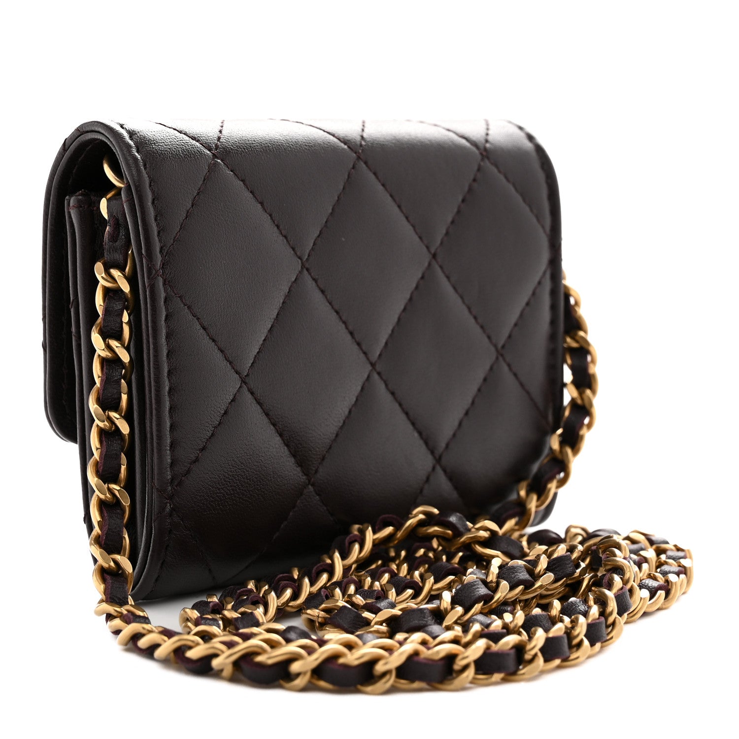 Chanel Lambskin Quilted Studded CC Clutch With Chain Dark Purple