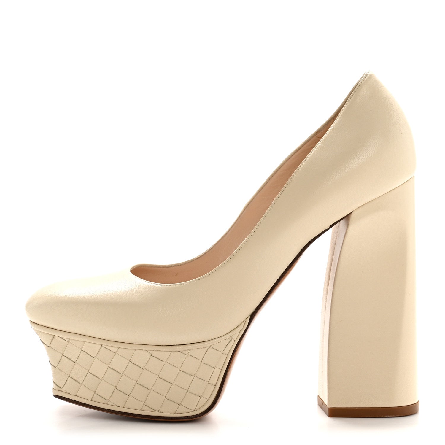 Bottega Veneta Nappa Intrecciato Platform Pumps 38 Nude 1 of 9