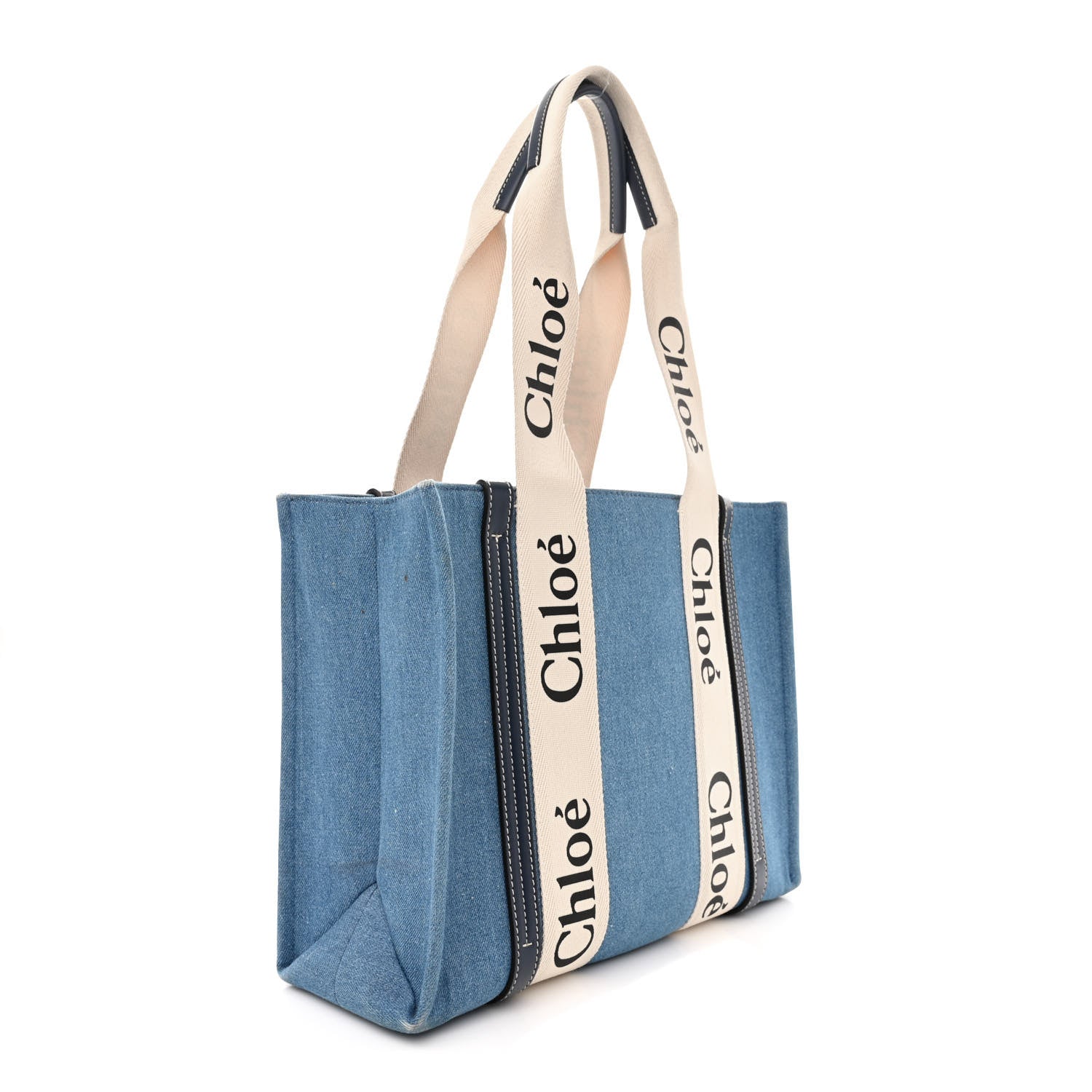 Chloe Denim Shiny Calfskin Medium Woody Ribbon Tote Navy 3 of 15