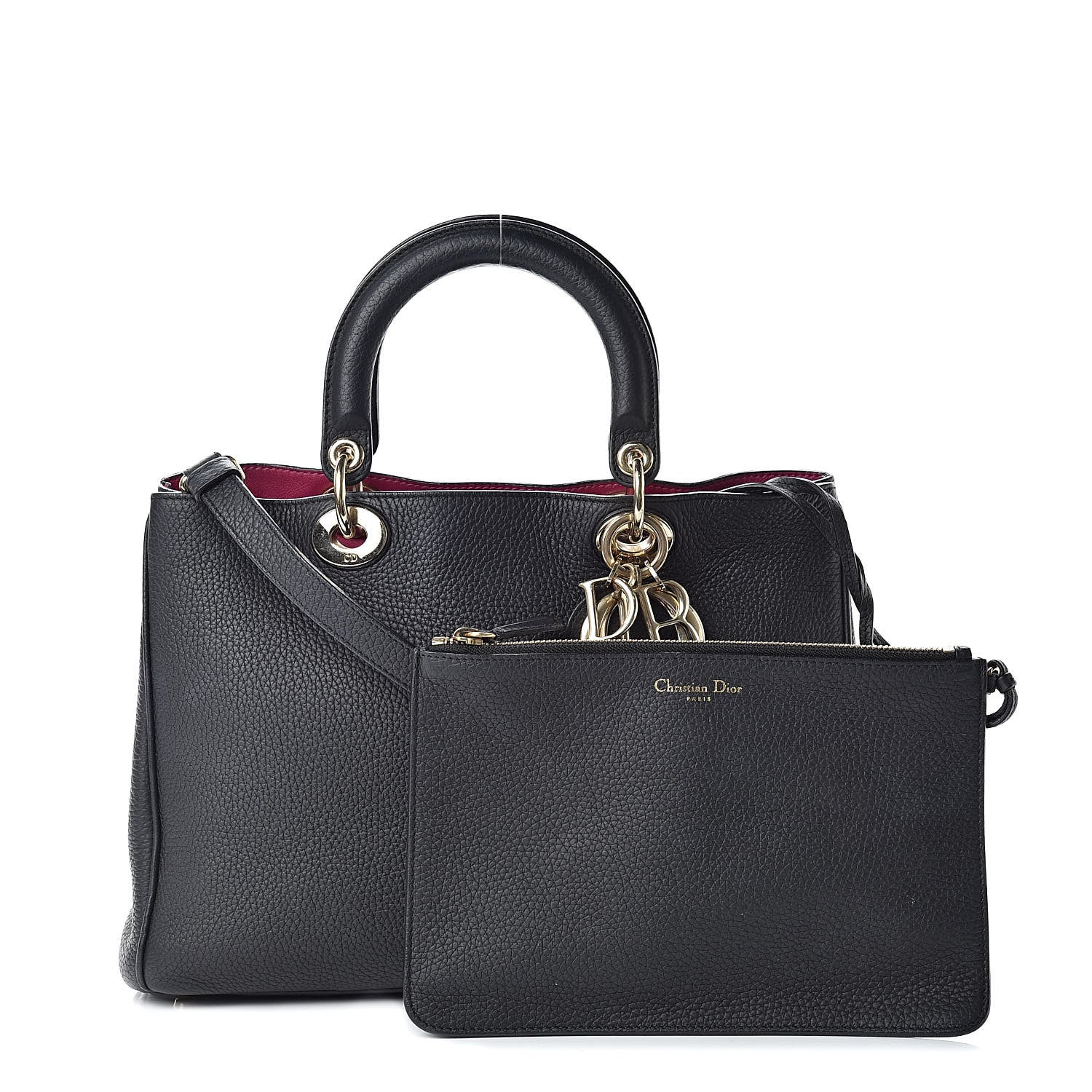 Christian Dior Bullcalf Medium Diorissimo Tote Black Rose Indien 1 of 13