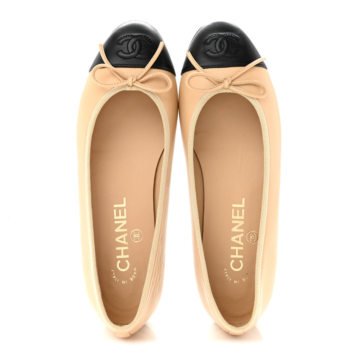 Chanel Lambskin Cap Toe CC Ballerina Flats 35.5 Beige Black 2 of 11