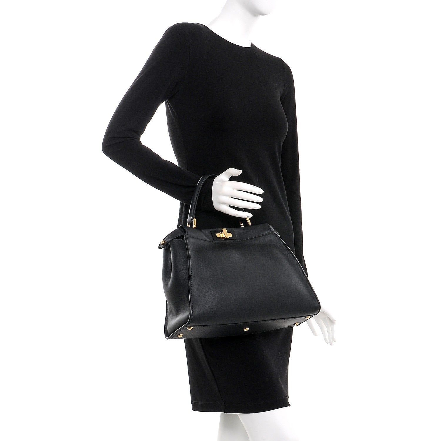 Fendi Vitello Seta Shiny Nappa Medium Peekaboo Iconic Satchel Black 2 of 9