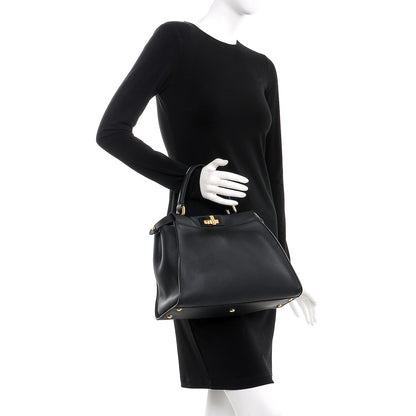 Fendi Vitello Seta Shiny Nappa Medium Peekaboo Iconic Satchel Black 2 of 9