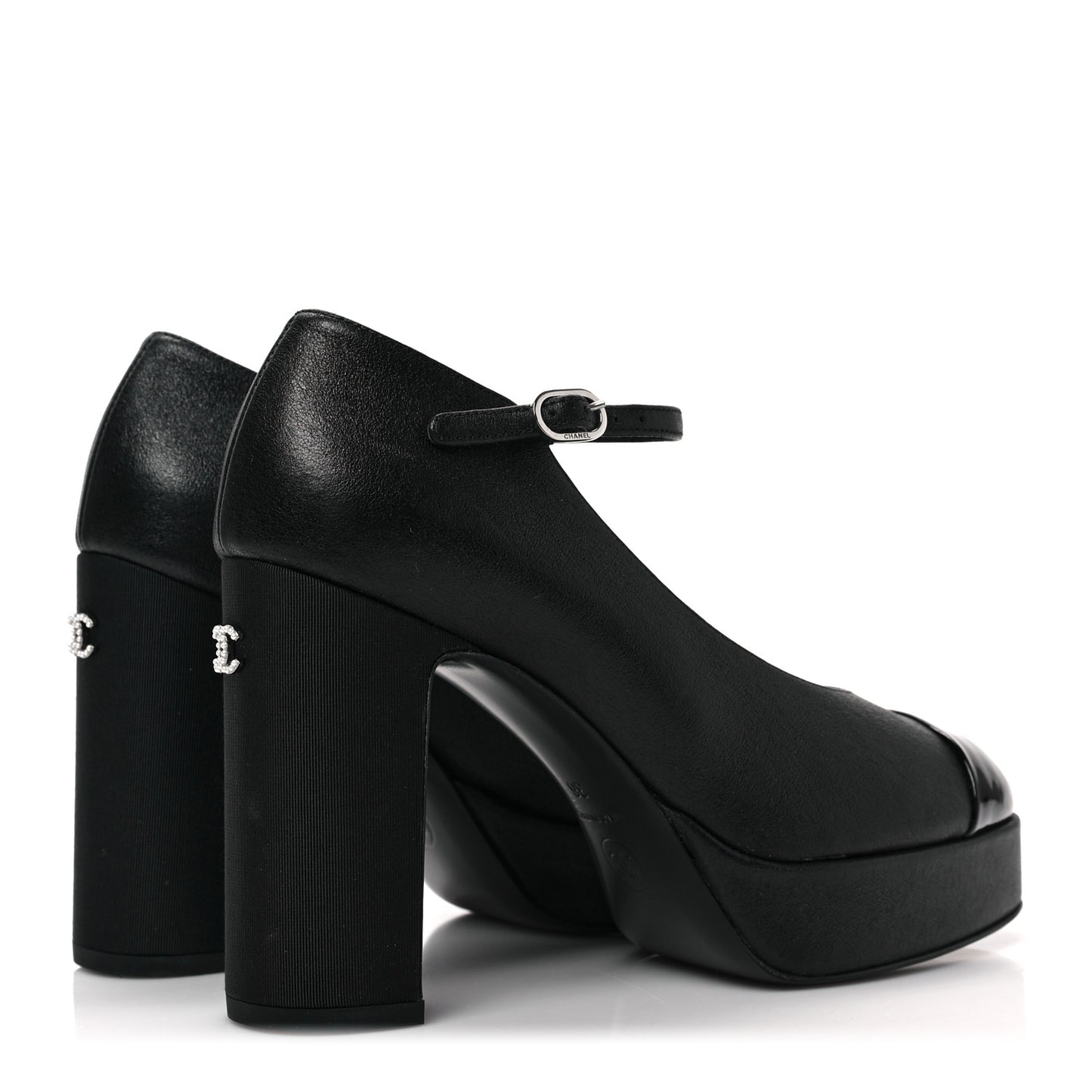 Lambskin Patent Cap Toe Mary Jane Platform Pumps 36 Black