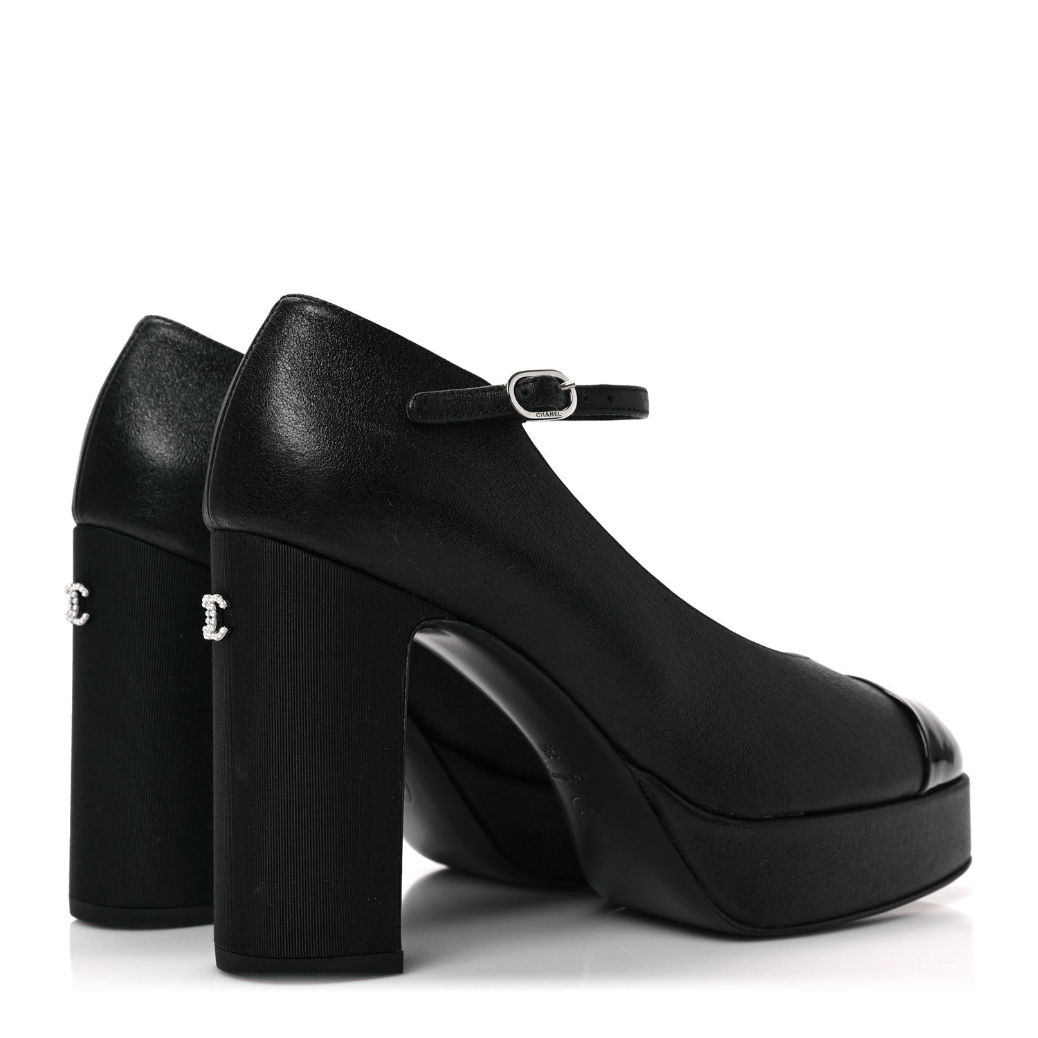 Chanel Lambskin Patent Cap Toe Mary Jane Platform Pumps 36 Black 4 of 10