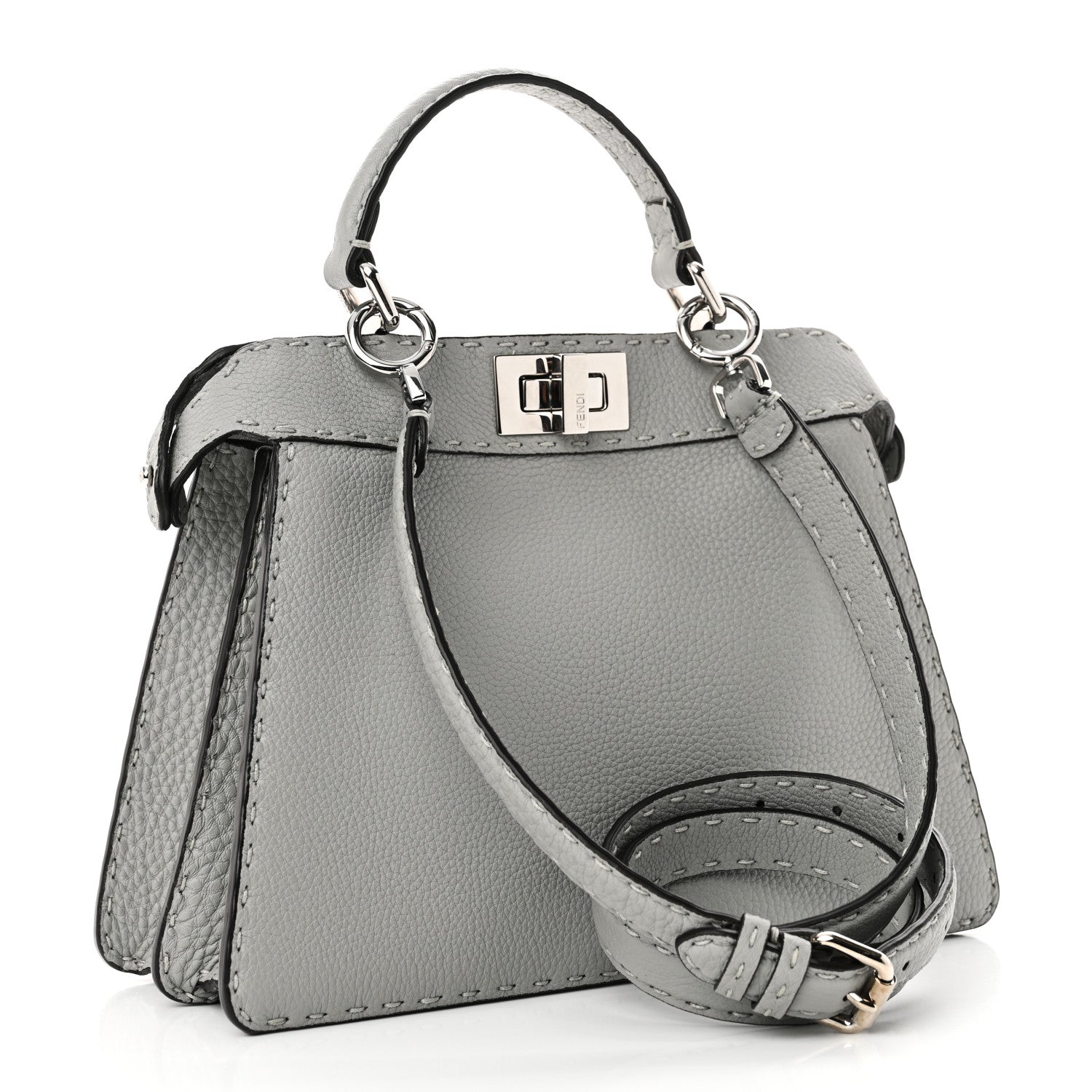Fendi Cuoio Romano Selleria Bi-Color Small Peekaboo I SEE U Satchel Ghiaccio Asfalto 3 of 9