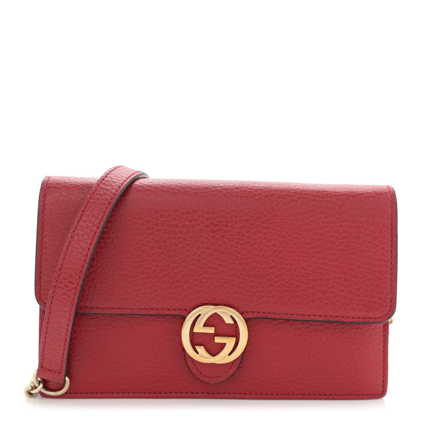 Dollar Calfskin Interlocking G Chain Wallet Red