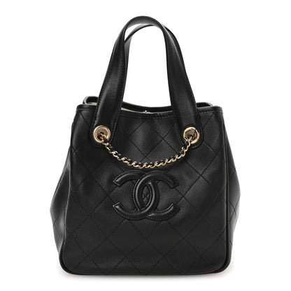 Chanel Calfskin Stitched Mini Shopping Tote Black 1 of 10