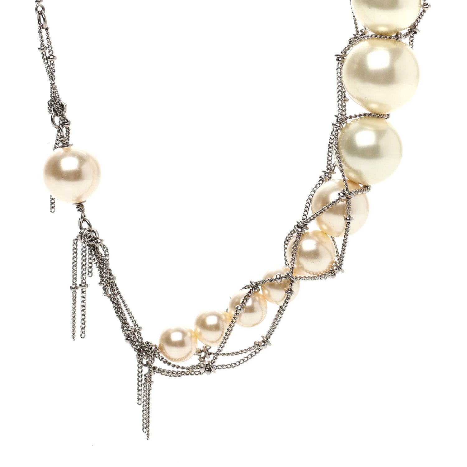 Chanel Crystal Pearl Multi Strand Chain CC Long Necklace Silver 4 of 6
