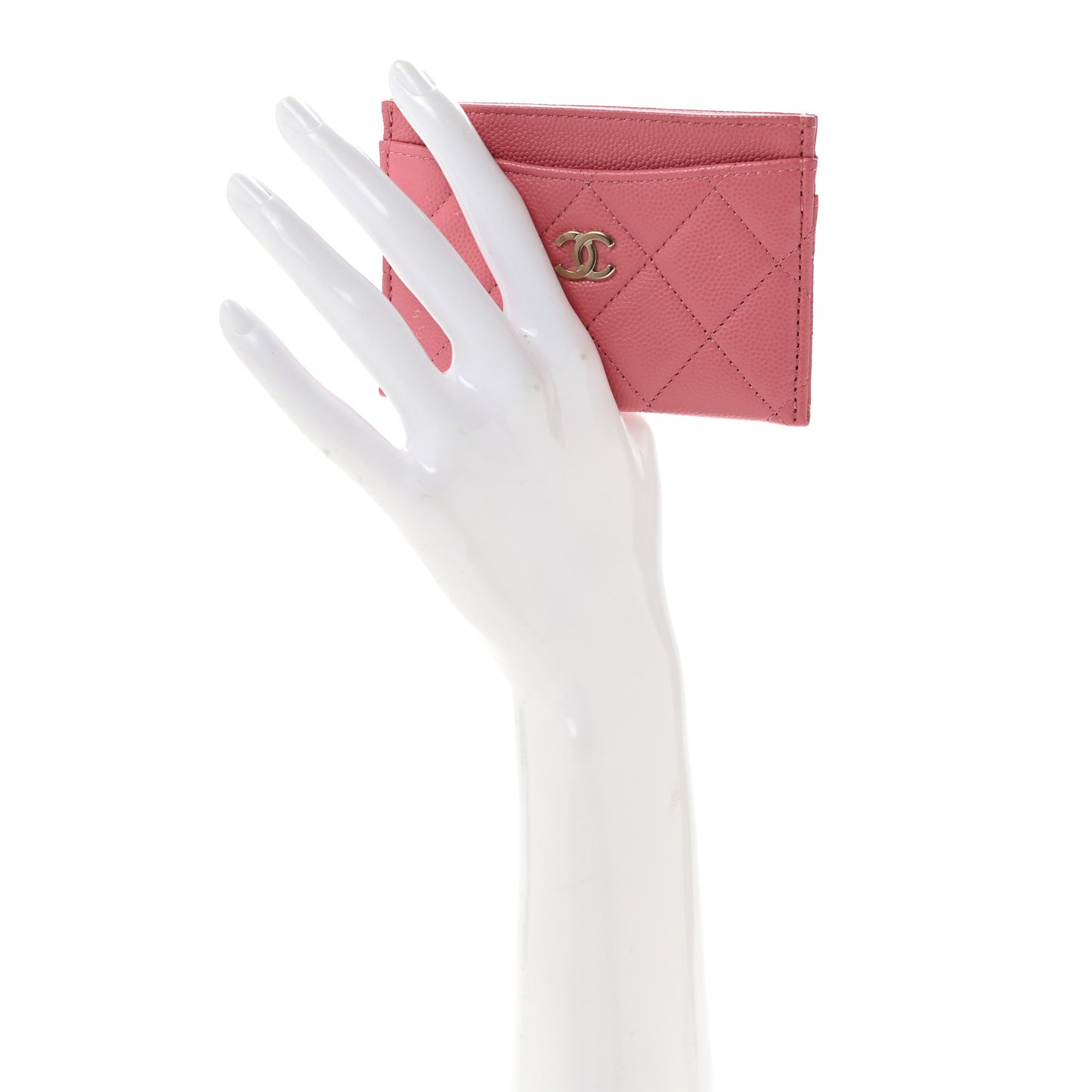 Caviar Quilted Card Holder Dark Pink