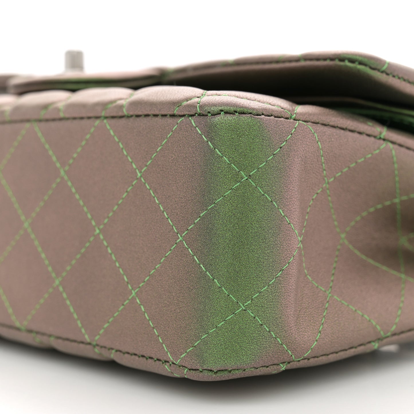 Iridescent Lambskin Quilted Medium Double Flap Green