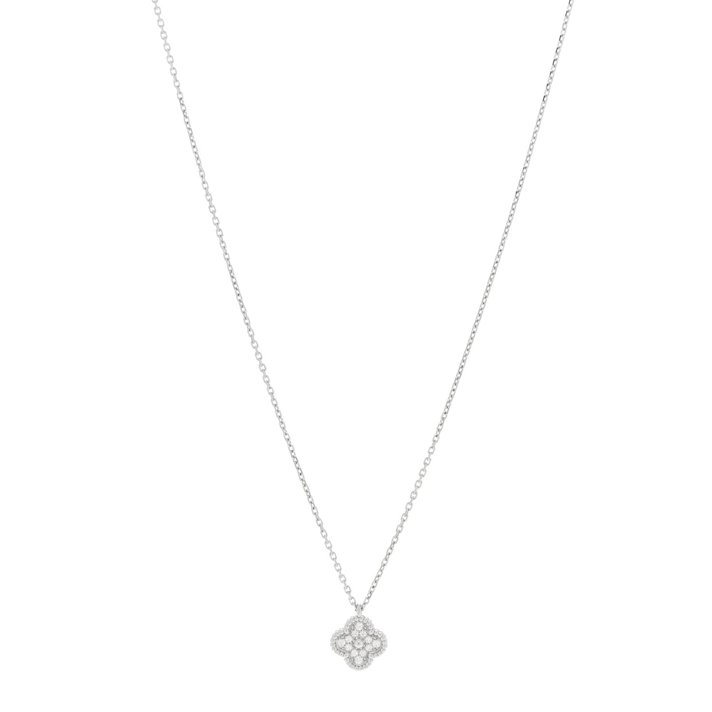 18K White Gold Diamond Sweet Alhambra Pendant Necklace