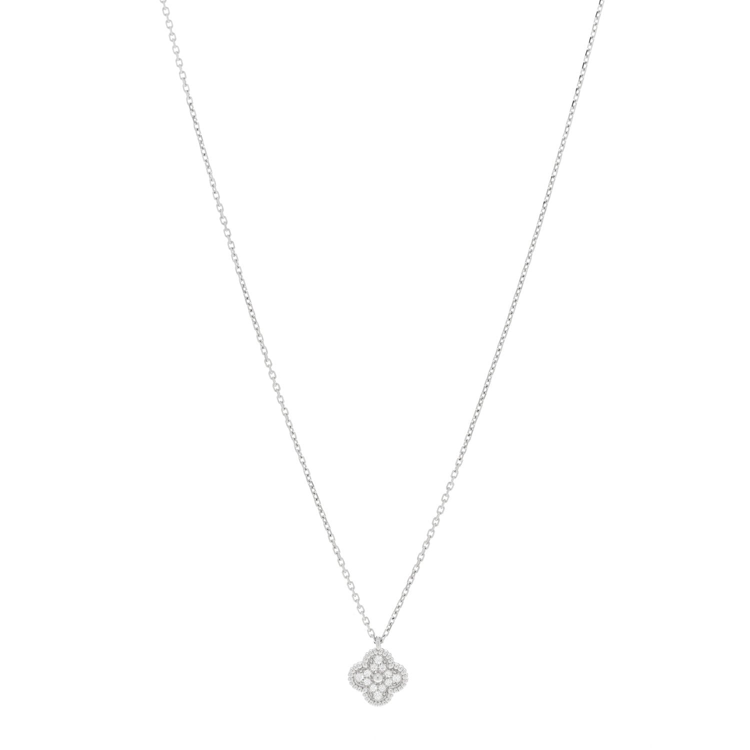 Van Cleef & Arpels 18K White Gold Diamond Sweet Alhambra Pendant Necklace 1 of 6