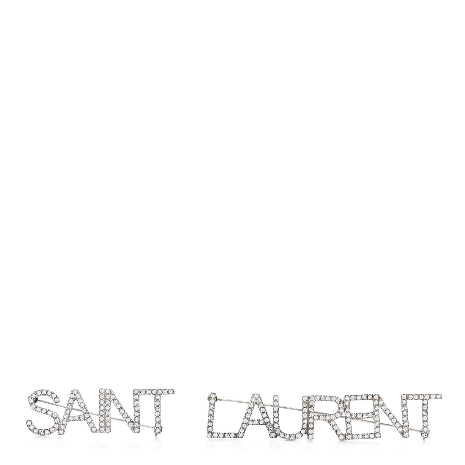 Saint Laurent Brass Crystal Logo Brooch Set Silver 1 of 5