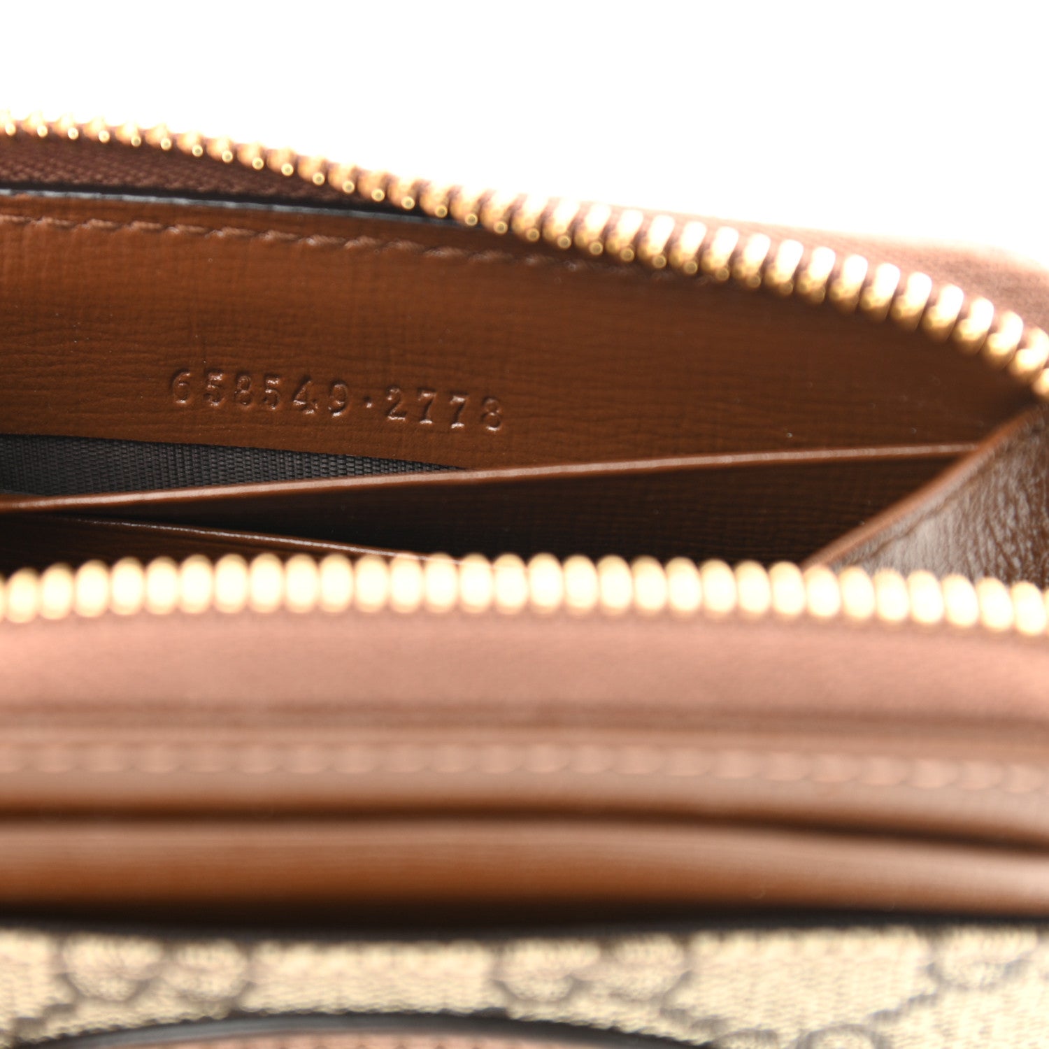 Gucci GG Supreme Monogram Azalea Calfskin Horsebit 1955 Zip Around ID Card Case Wallet Beige Ebony Brown Sugar 7 of 8