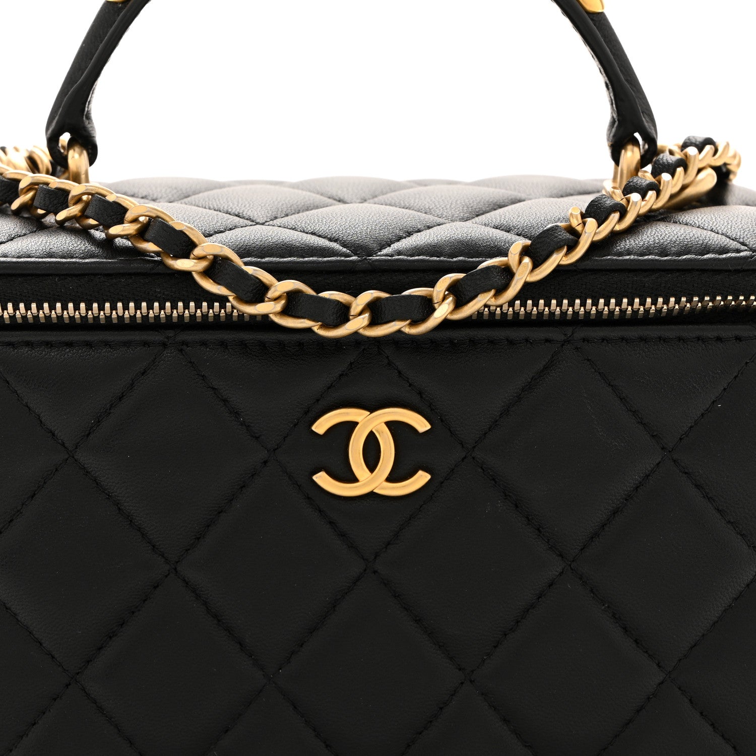 Chanel Lambskin Quilted Metal Small Top Handle Vanity Case With Chain Black 8 of 12